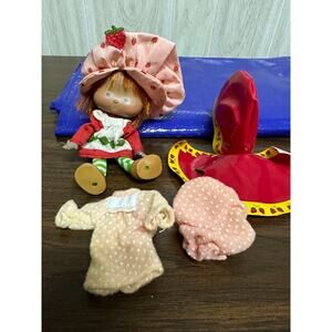 Vintage Strawberry Shortcake Doll with Accessories Red Dress Green Stripes Hat